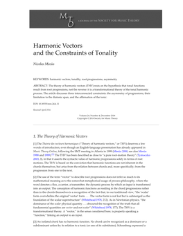 Harmonic Vectors and the Constraints of Tonality