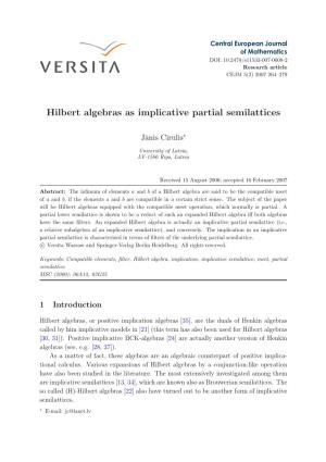 Hilbert Algebras As Implicative Partial Semilattices