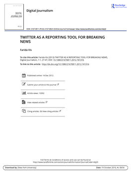 Twitter As a Reporting Tool for Breaking News