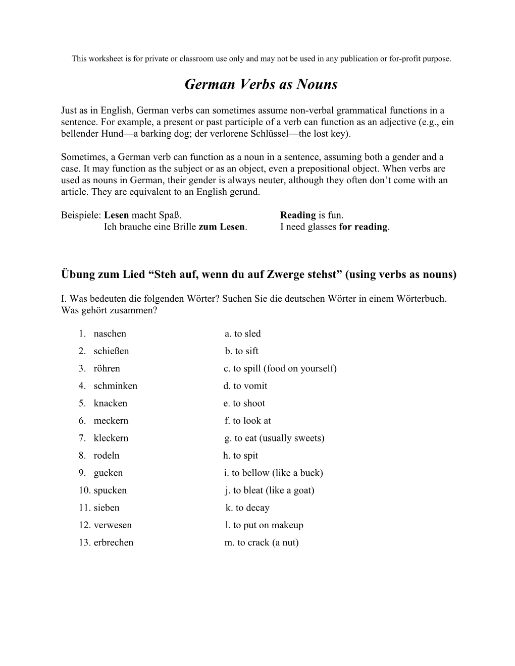 German Verbs As Nouns