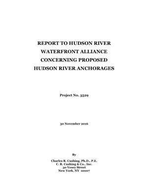 Report to Hudson River Waterfront Alliance Concerning Proposed Hudson River Anchorages