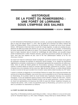 Historique De La Forêt Du Romersberg : Une Foret De Lorraine Sous L'emprise Des Salines