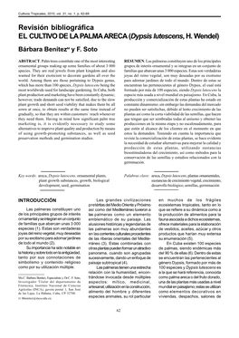 Revisión Bibliográfica EL CULTIVO DE LA PALMA ARECA (Dypsis Lutescens, H