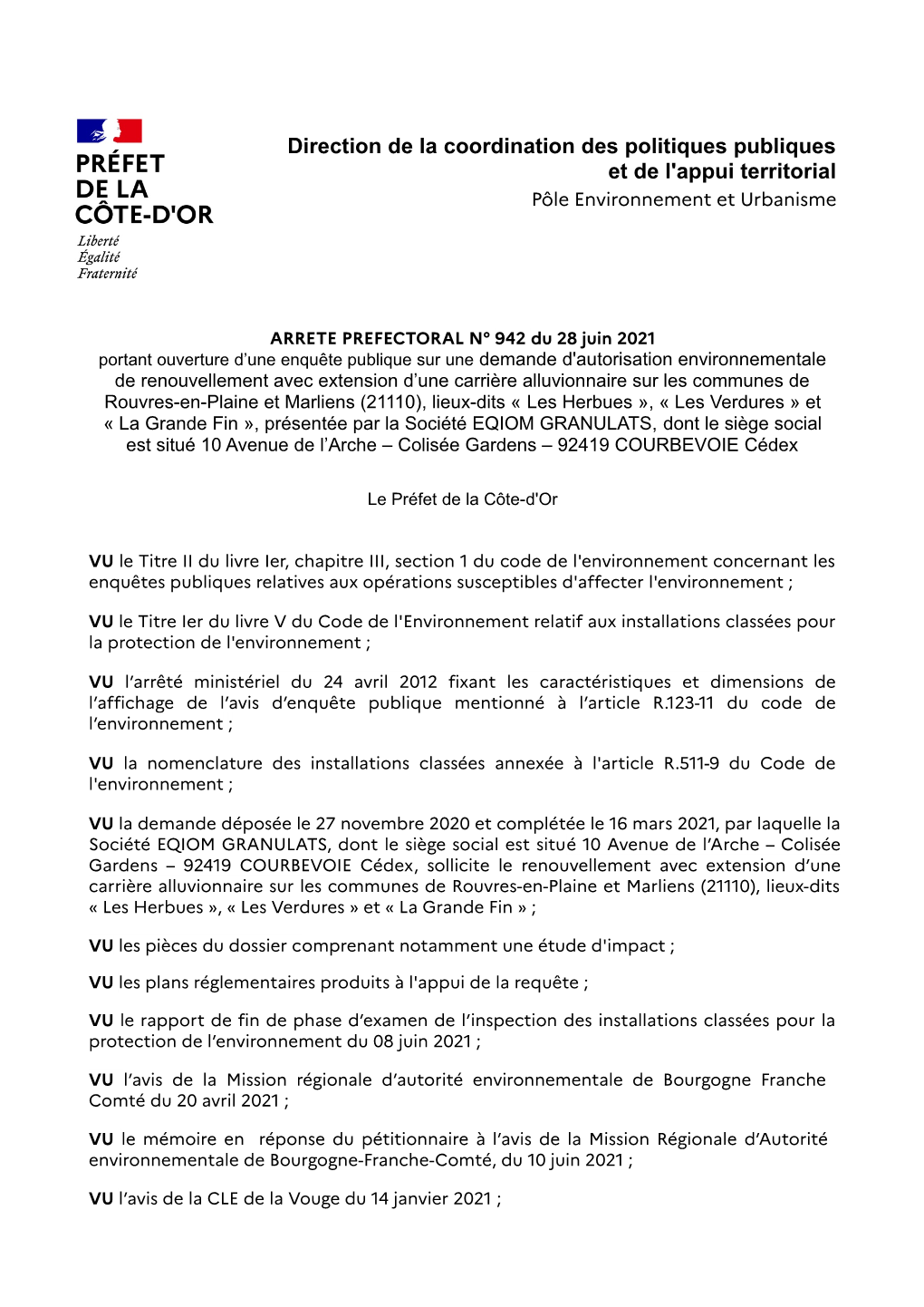 Direction De La Coordination Des Politiques Publiques Et De L'appui Territorial Pôle Environnement Et Urbanisme