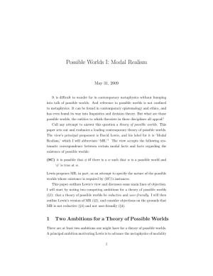 Possible Worlds I: Modal Realism