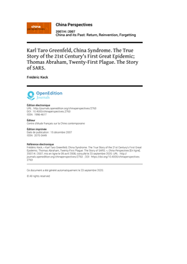 China Perspectives, 2007/4 | 2007 Karl Taro Greenfeld, China Syndrome