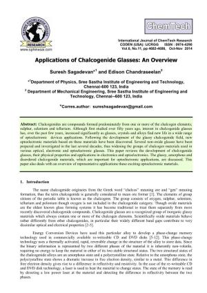 Applications of Chalcogenide Glasses: an Overview