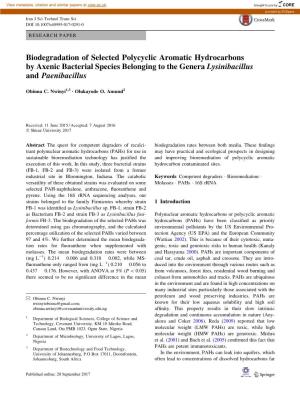 Biodegradation of Selected Polycyclic Aromatic Hydrocarbons by Axenic Bacterial Species Belonging to the Genera Lysinibacillus and Paenibacillus