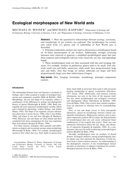 Ecological Morphospace of New World Ants