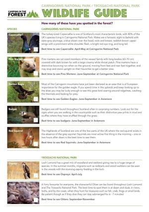 CAIRNGORMS NATIONAL PARK / TROSSACHS NATIONAL PARK Wildlife Guide How Many of These Have You Spotted in the Forest?