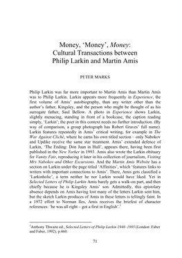 Money: Cultural Transactions Between Philip Larkin and Martin Amis