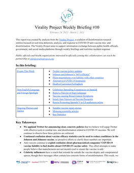 Virality Project Weekly Briefing #10 February 24, 2021 - March 2, 2021