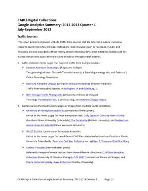 CARLI Digital Collections Google Analytics Summary: 2012-‐2013
