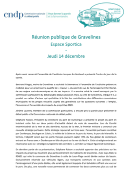 Réunion Publique De Gravelines Espace Sportica - Jeudi 14 Décembre