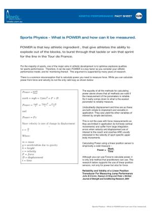 Sports Physics - What Is POWER and How Can It Be Measured