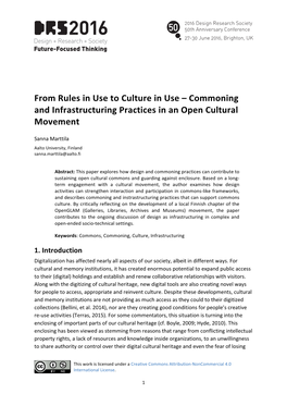 From Rules in Use to Culture in Use – Commoning and Infrastructuring Practices in an Open Cultural Movement