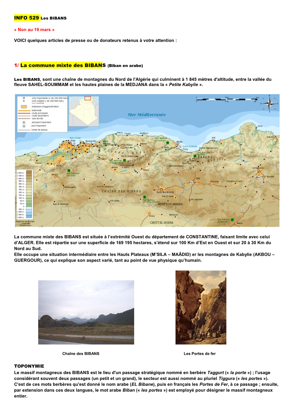 La Commune Mixte Des BIBANS (Biban En Arabe)