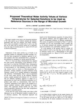 Proposed Theoretical Water Activity Values at Various Temperatures for Selected Solutions to Be Used As Reference Sources in the Range of Microbial Growth