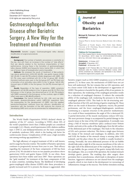 Gastroesophageal Reflux Disease After Bariatric Surgery. a New Way for the Treatment and Prevention