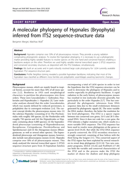 A Molecular Phylogeny of Hypnales (Bryophyta) Inferred from ITS2 Sequence-Structure Data Benjamin Merget, Matthias Wolf*