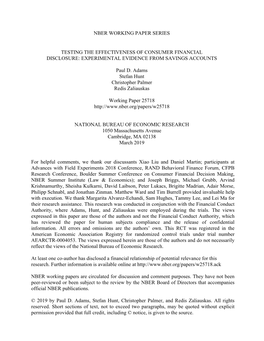 Testing the Effectiveness of Consumer Financial Disclosure: Experimental Evidence from Savings Accounts