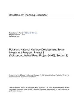 Pakistan: National Highway Development Sector Investment Program, Project 2 (Sukkur-Jacobabad Road Project [N-65], Section 2)