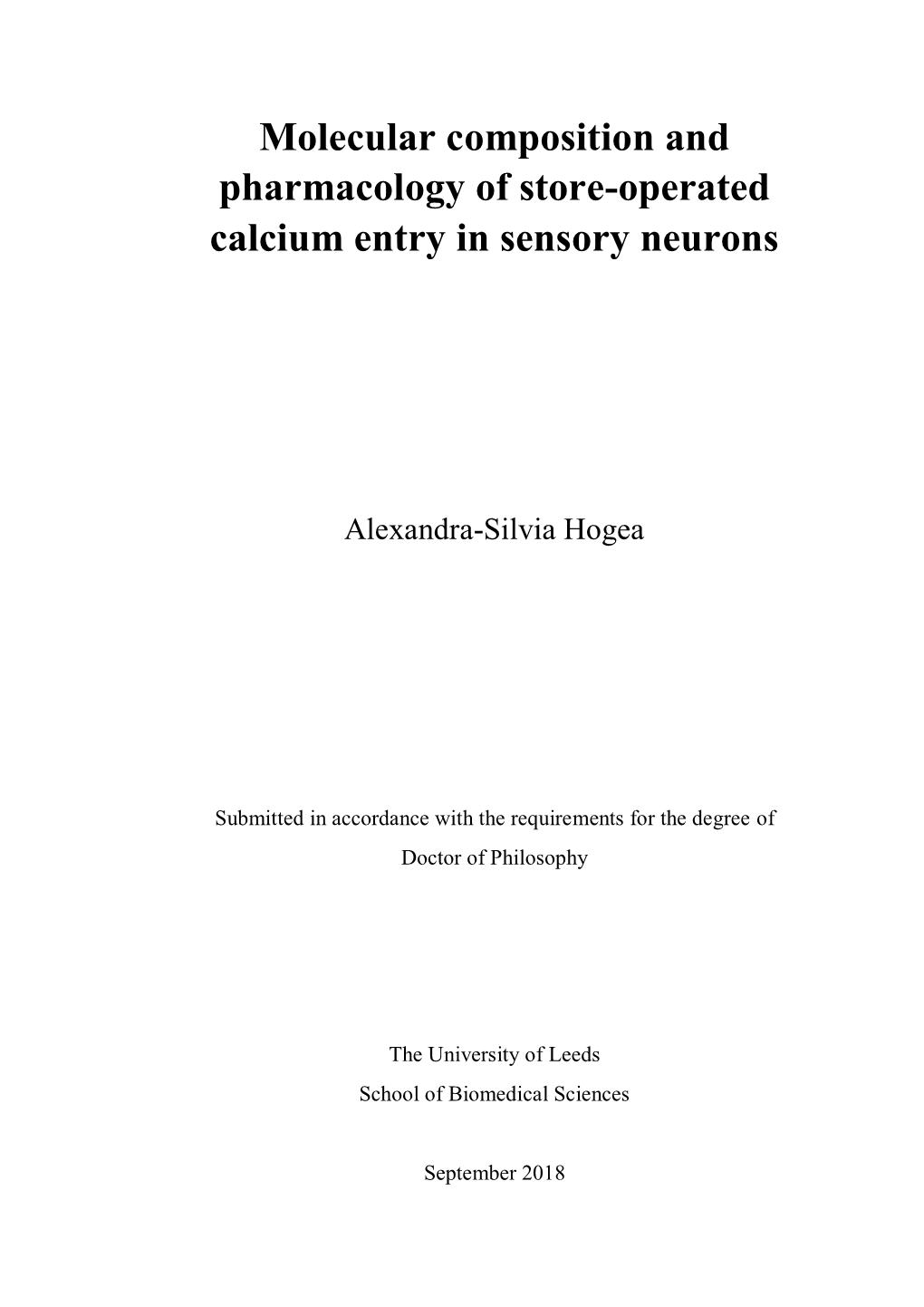 Molecular Composition and Pharmacology of Store-Operated Calcium Entry in Sensory Neurons