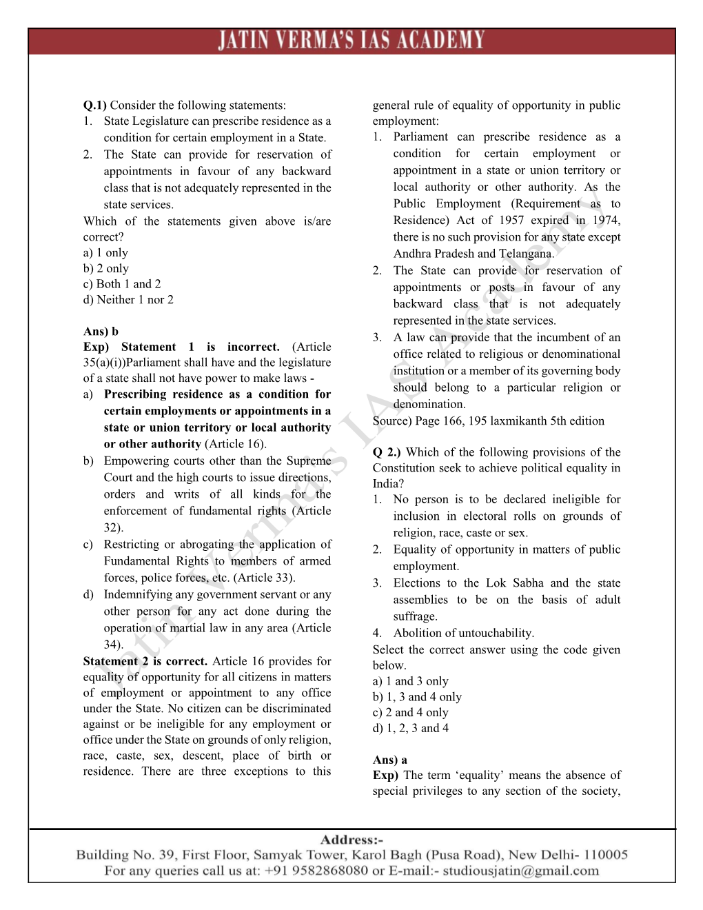 1. State Legislature Can Prescribe Residence As a Condition for Certain