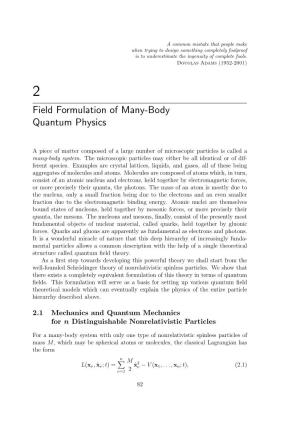 Field Formulation of Many-Body Quantum Physics