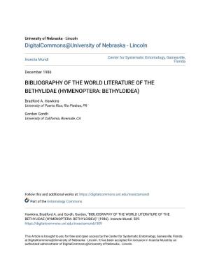 Bibliography of the World Literature of the Bethylidae (Hymenoptera: Bethyloidea)