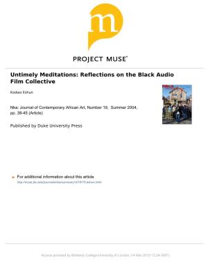 Untimely Meditations: Reflections on the Black Audio Film Collective