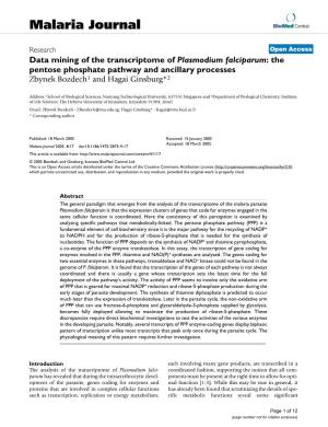 Data Mining of the Transcriptome of Plasmodium Falciparum: the Pentose Phosphate Pathway and Ancillary Processes Zbynek Bozdech1 and Hagai Ginsburg*2