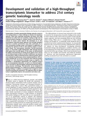 Development and Validation of a High-Throughput Transcriptomic Biomarker to Address 21St Century Genetic Toxicology Needs
