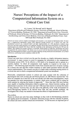 Nurses' Perceptions of the Impact of a Computerized Information System on a Critical Care Unit