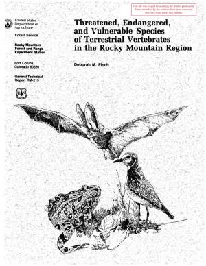 Threatened, Endangered, and Vulnerable Species of Terrestrial Vertebrates in the Rocky Mountain Region