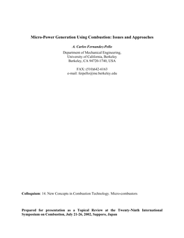 Micropower Generation Using Combustion