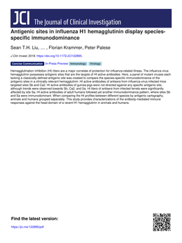 Antigenic Sites in Influenza H1 Hemagglutinin Display Species- Specific Immunodominance