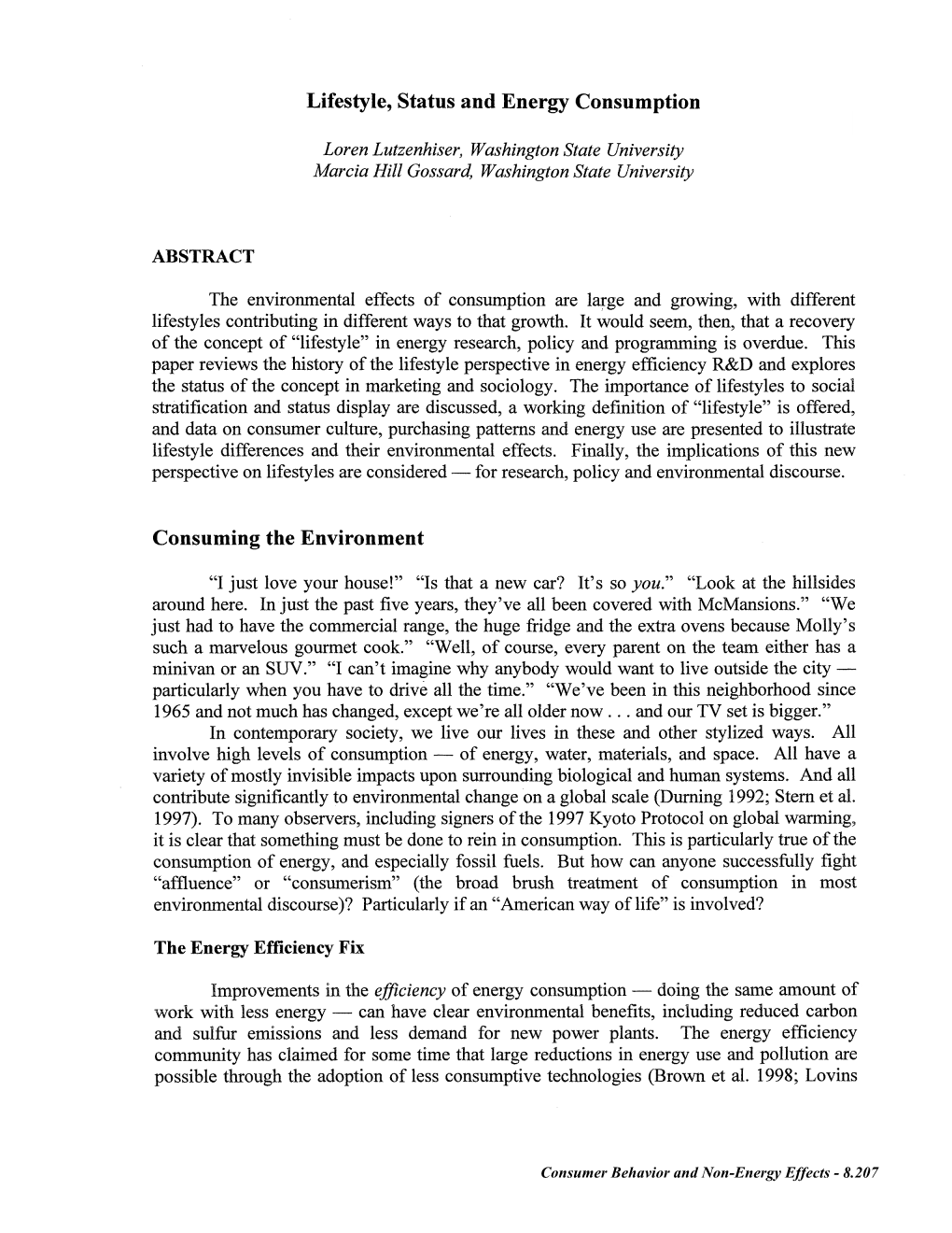 Lifestyle, Status, and Energy Consumption