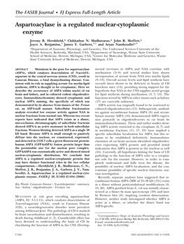 Aspartoacylase Is a Regulated Nuclear-Cytoplasmic Enzyme