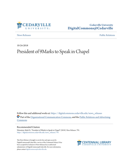 President of 9Marks to Speak in Chapel