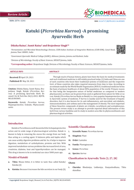Picrorhiza Kurroa) -A Promising Ayurvedic Herb