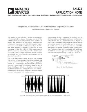 Amplitude Modulation of the AD9850 Direct Digital Synthesizer by Richard Cushing, Applications Engineer