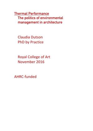 Claudia Dutson Phd by Practice Royal College of Art November