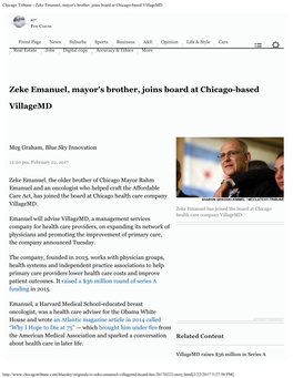 Zeke Emanuel, Mayor's Brother, Joins Board at Chicago-Based Villagemd