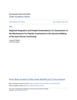 Regional Integration and People-Centeredness; an Assessment of the Mechanisms for Popular Involvement in the Decision-Making of the East African Community