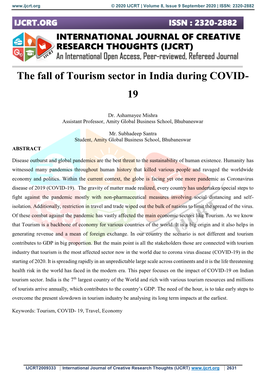 The Fall of Tourism Sector in India During COVID- 19