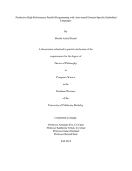 Productive High Performance Parallel Programming with Auto-Tuned Domain-Speciﬁc Embedded Languages