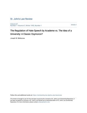 The Regulation of Hate Speech by Academe Vs. the Idea of a University: a Classic Oxymoron?