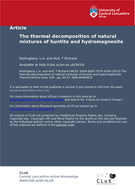 The Thermal Decomposition of Natural Mixtures of Huntite and Hydromagnesite