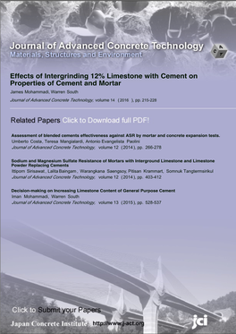 Effects of Intergrinding 12% Limestone with Cement on Properties Of